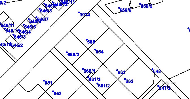 Parcela st. 664 v KÚ Všetuly, Katastrální mapa