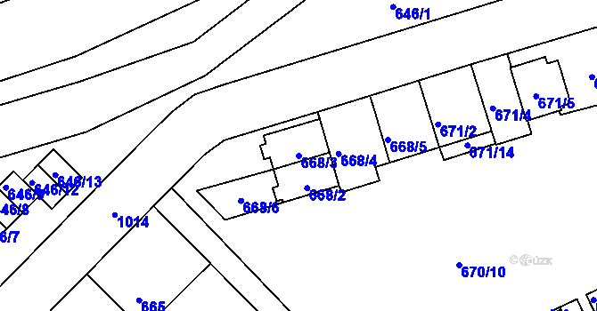 Parcela st. 668/3 v KÚ Všetuly, Katastrální mapa