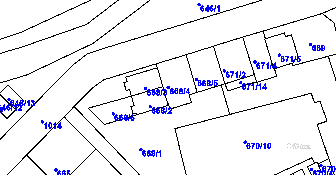Parcela st. 668/4 v KÚ Všetuly, Katastrální mapa