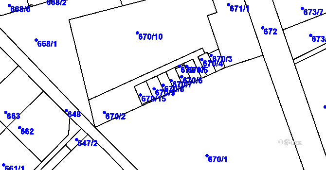 Parcela st. 670/8 v KÚ Všetuly, Katastrální mapa