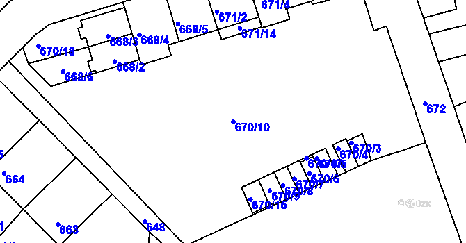 Parcela st. 670/10 v KÚ Všetuly, Katastrální mapa