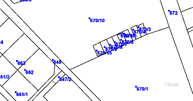 Parcela st. 670/15 v KÚ Všetuly, Katastrální mapa