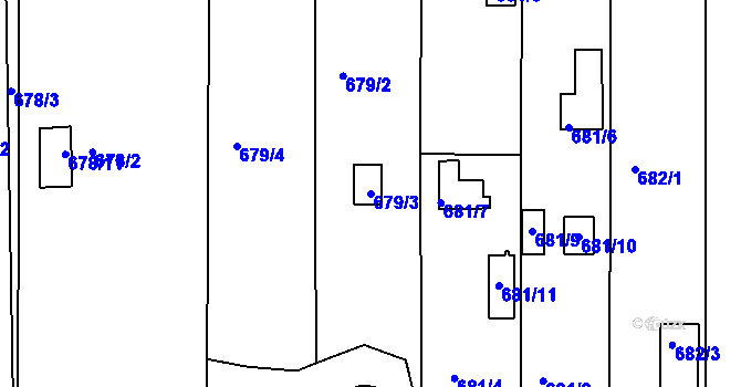 Parcela st. 679/3 v KÚ Všetuly, Katastrální mapa