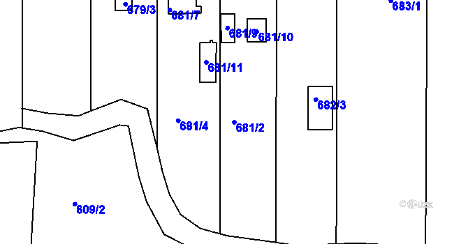 Parcela st. 681/2 v KÚ Všetuly, Katastrální mapa