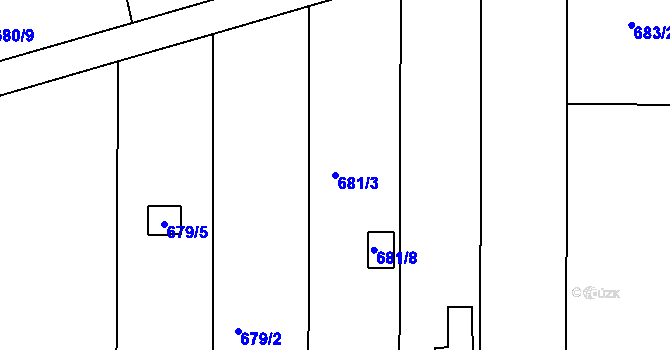 Parcela st. 681/3 v KÚ Všetuly, Katastrální mapa
