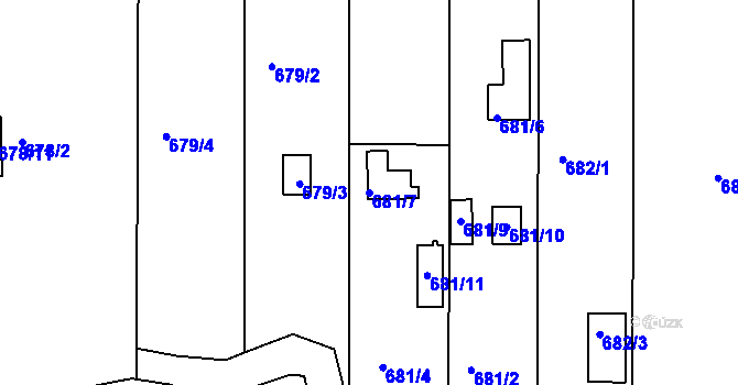 Parcela st. 681/7 v KÚ Všetuly, Katastrální mapa