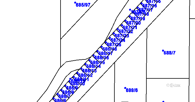 Parcela st. 686/17 v KÚ Všetuly, Katastrální mapa