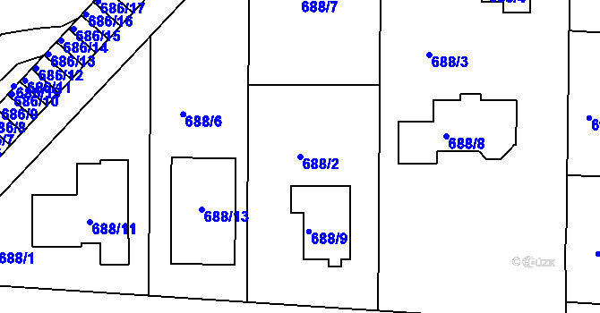 Parcela st. 688/2 v KÚ Všetuly, Katastrální mapa