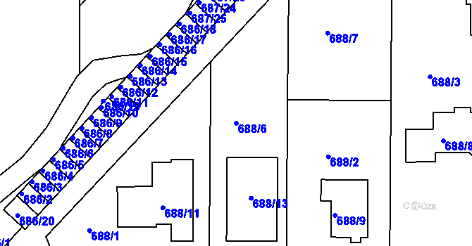 Parcela st. 688/6 v KÚ Všetuly, Katastrální mapa