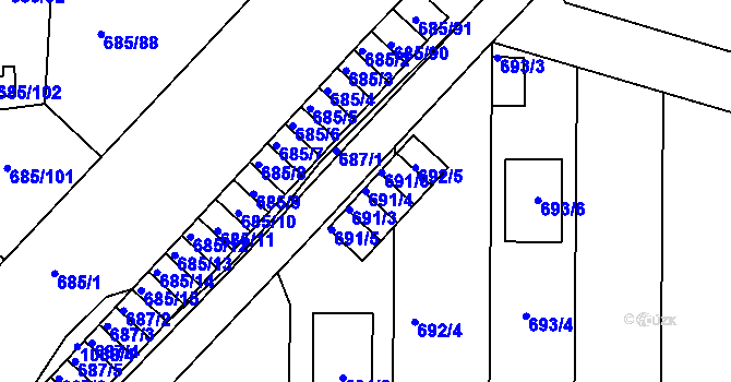 Parcela st. 691/4 v KÚ Všetuly, Katastrální mapa