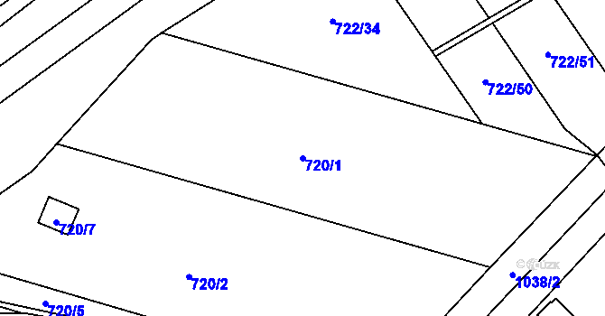 Parcela st. 720/1 v KÚ Všetuly, Katastrální mapa