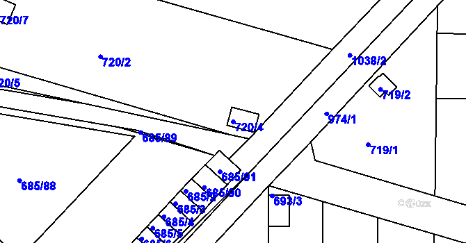 Parcela st. 720/4 v KÚ Všetuly, Katastrální mapa