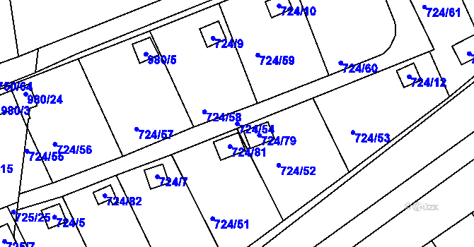 Parcela st. 724/54 v KÚ Všetuly, Katastrální mapa