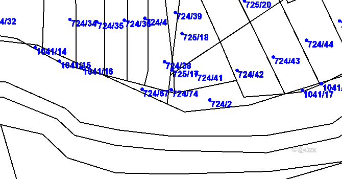 Parcela st. 724/74 v KÚ Všetuly, Katastrální mapa