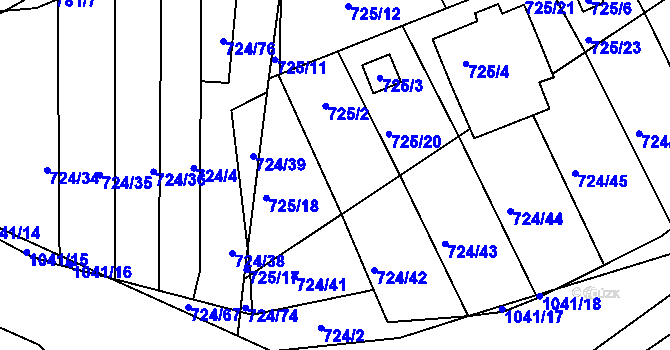 Parcela st. 725/19 v KÚ Všetuly, Katastrální mapa