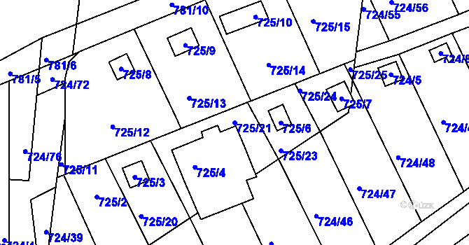 Parcela st. 725/21 v KÚ Všetuly, Katastrální mapa