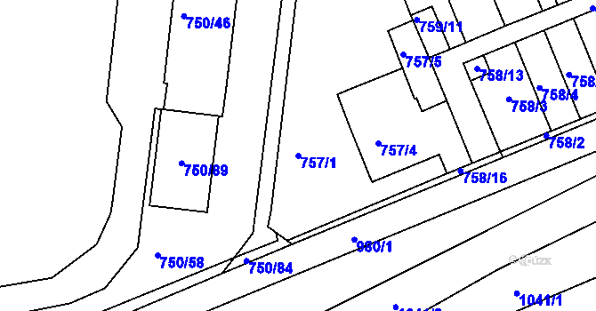 Parcela st. 757/1 v KÚ Všetuly, Katastrální mapa