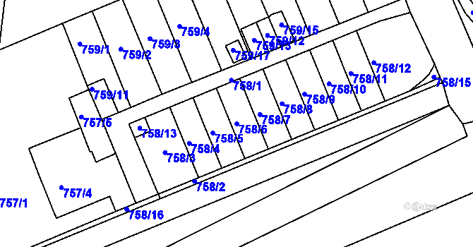 Parcela st. 758/6 v KÚ Všetuly, Katastrální mapa