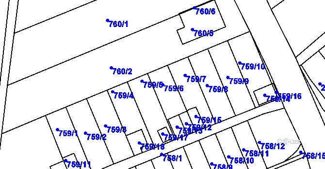 Parcela st. 759/6 v KÚ Všetuly, Katastrální mapa