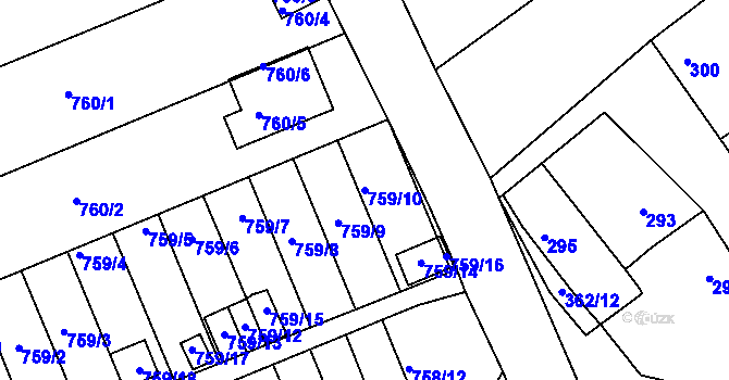 Parcela st. 759/10 v KÚ Všetuly, Katastrální mapa