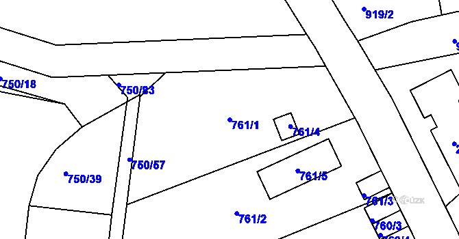 Parcela st. 761/1 v KÚ Všetuly, Katastrální mapa
