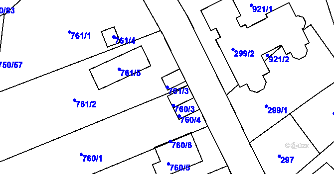 Parcela st. 761/3 v KÚ Všetuly, Katastrální mapa