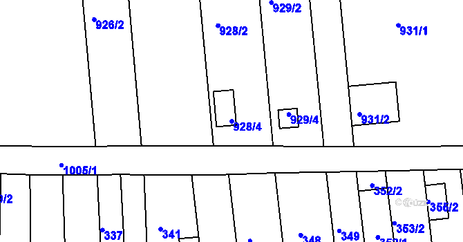 Parcela st. 928/4 v KÚ Všetuly, Katastrální mapa