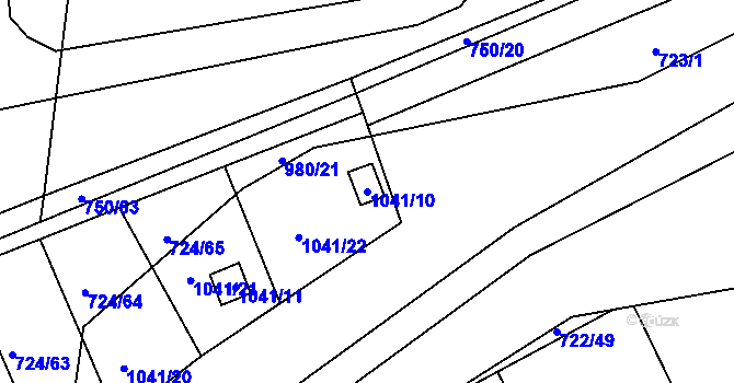 Parcela st. 1041/10 v KÚ Všetuly, Katastrální mapa