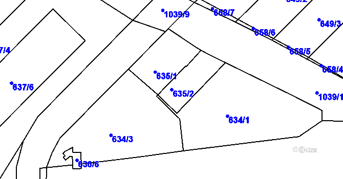 Parcela st. 635/2 v KÚ Všetuly, Katastrální mapa