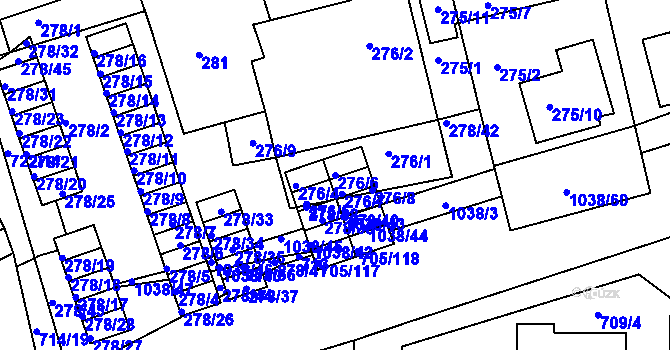 Parcela st. 276/6 v KÚ Všetuly, Katastrální mapa