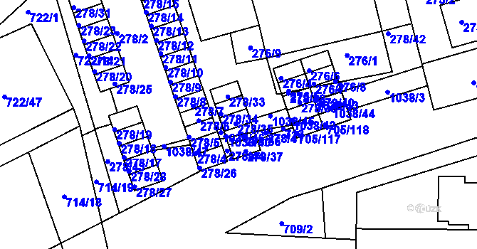 Parcela st. 1038/39 v KÚ Všetuly, Katastrální mapa