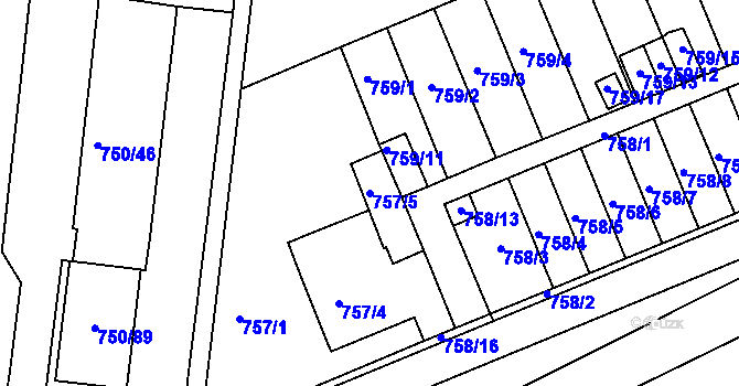 Parcela st. 757/5 v KÚ Všetuly, Katastrální mapa