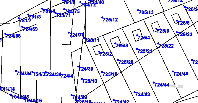 Parcela st. 725/2 v KÚ Všetuly, Katastrální mapa