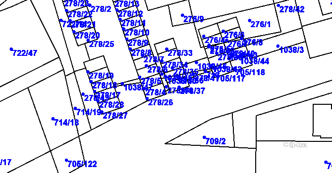 Parcela st. 278/44 v KÚ Všetuly, Katastrální mapa