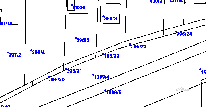 Parcela st. 395/22 v KÚ Všetuly, Katastrální mapa