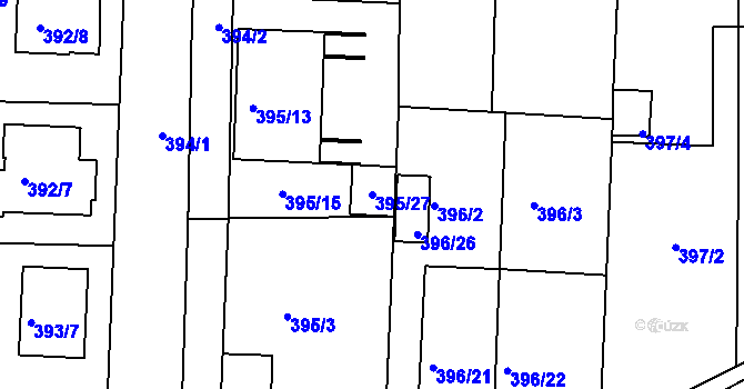 Parcela st. 395/27 v KÚ Všetuly, Katastrální mapa
