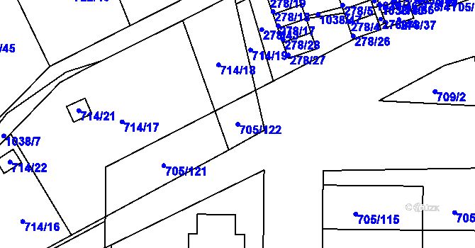 Parcela st. 705/122 v KÚ Všetuly, Katastrální mapa