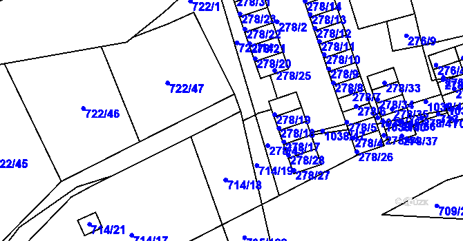 Parcela st. 722/61 v KÚ Všetuly, Katastrální mapa