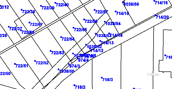 Parcela st. 1038/52 v KÚ Všetuly, Katastrální mapa
