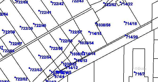 Parcela st. 1038/54 v KÚ Všetuly, Katastrální mapa