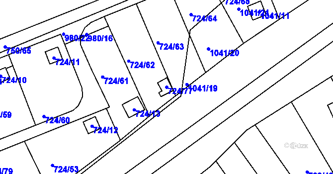 Parcela st. 724/77 v KÚ Všetuly, Katastrální mapa