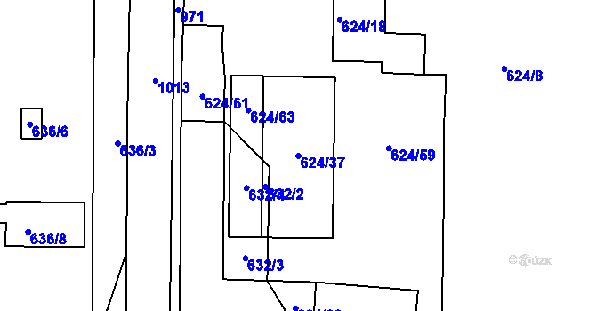 Parcela st. 624/37 v KÚ Všetuly, Katastrální mapa