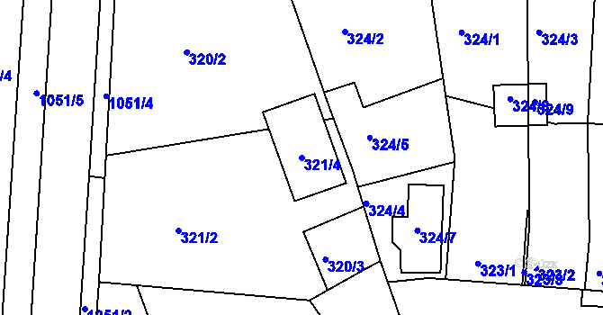 Parcela st. 321/4 v KÚ Všetuly, Katastrální mapa