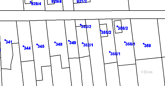 Parcela st. 352/1 v KÚ Všetuly, Katastrální mapa