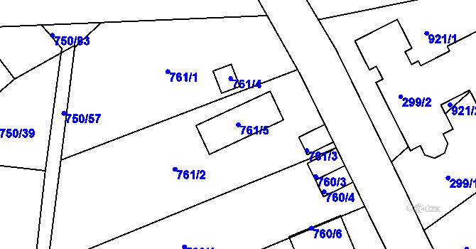 Parcela st. 761/5 v KÚ Všetuly, Katastrální mapa