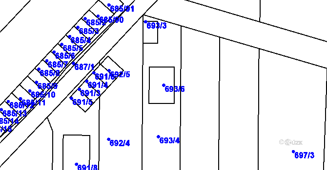 Parcela st. 693/6 v KÚ Všetuly, Katastrální mapa