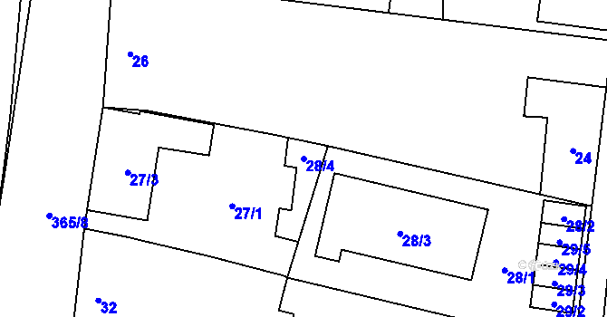 Parcela st. 28/4 v KÚ Všetuly, Katastrální mapa