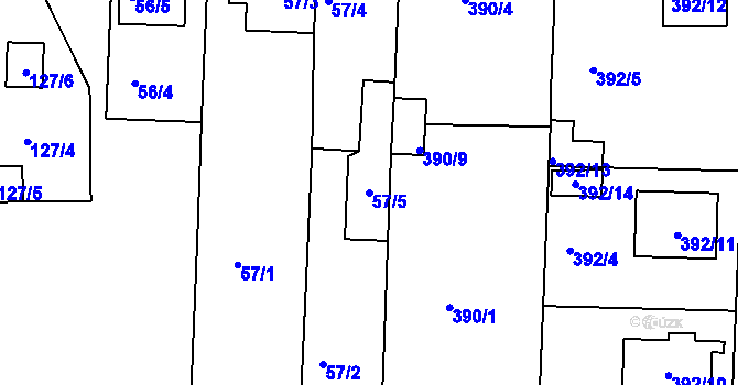 Parcela st. 57/5 v KÚ Všetuly, Katastrální mapa