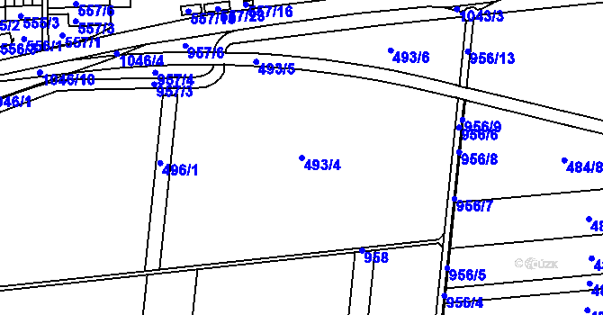 Parcela st. 493/4 v KÚ Všetuly, Katastrální mapa
