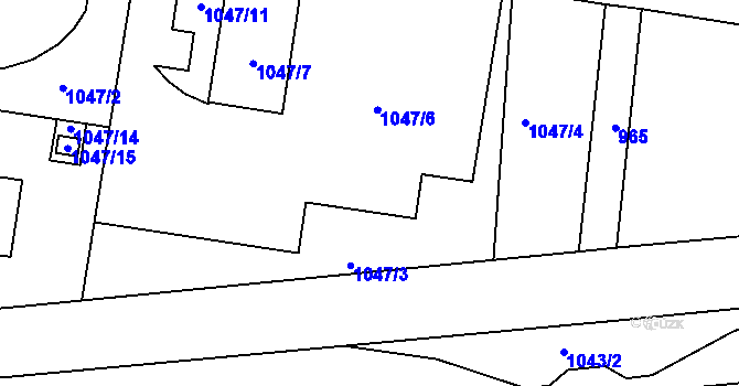 Parcela st. 1047/13 v KÚ Všetuly, Katastrální mapa